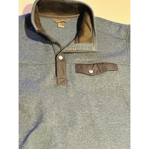 EDDIE BAUER Blue Quarter Snap Sweater Sz Tall Large Pullover Sweatshirt hiking - Picture 6 of 7